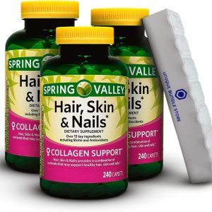 Spring Valley, Hair Skin and Nails Vitamins, Caplets Dietary, Hair Skin Nails Supplement, 240 Count + 7 Day Pill Organizer Included (Pack of 3) Spring Valley, Hair Skin and Nails Vitamins, Caplets Dietary, Hair Skin Nails Supplement, 240 Count + 7 Day Pill Organizer Included (Pack of 3)