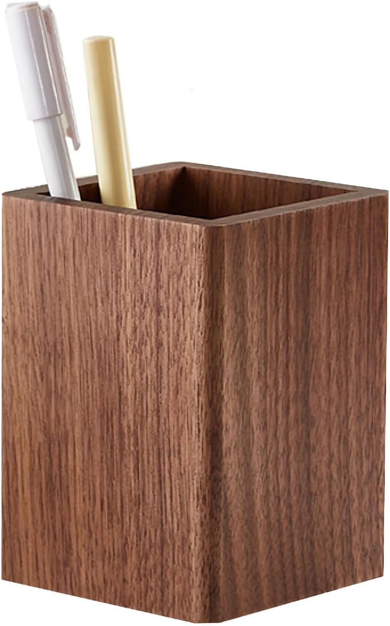 LEILISI Portalápices, soporte de madera de nogal para escritorio, almacenamiento de maquillaje, escuela, hogar, oficina, accesorios de mesa y
