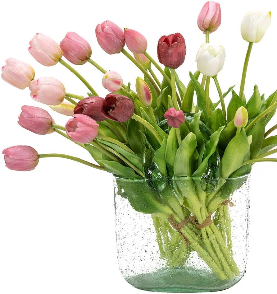 15 flores de tulipanes artificiales, ramo de látex de tacto real, tulipanes falsos para oficina, boda, fiesta, hogar, cocina, jardín (rosa claro, 15