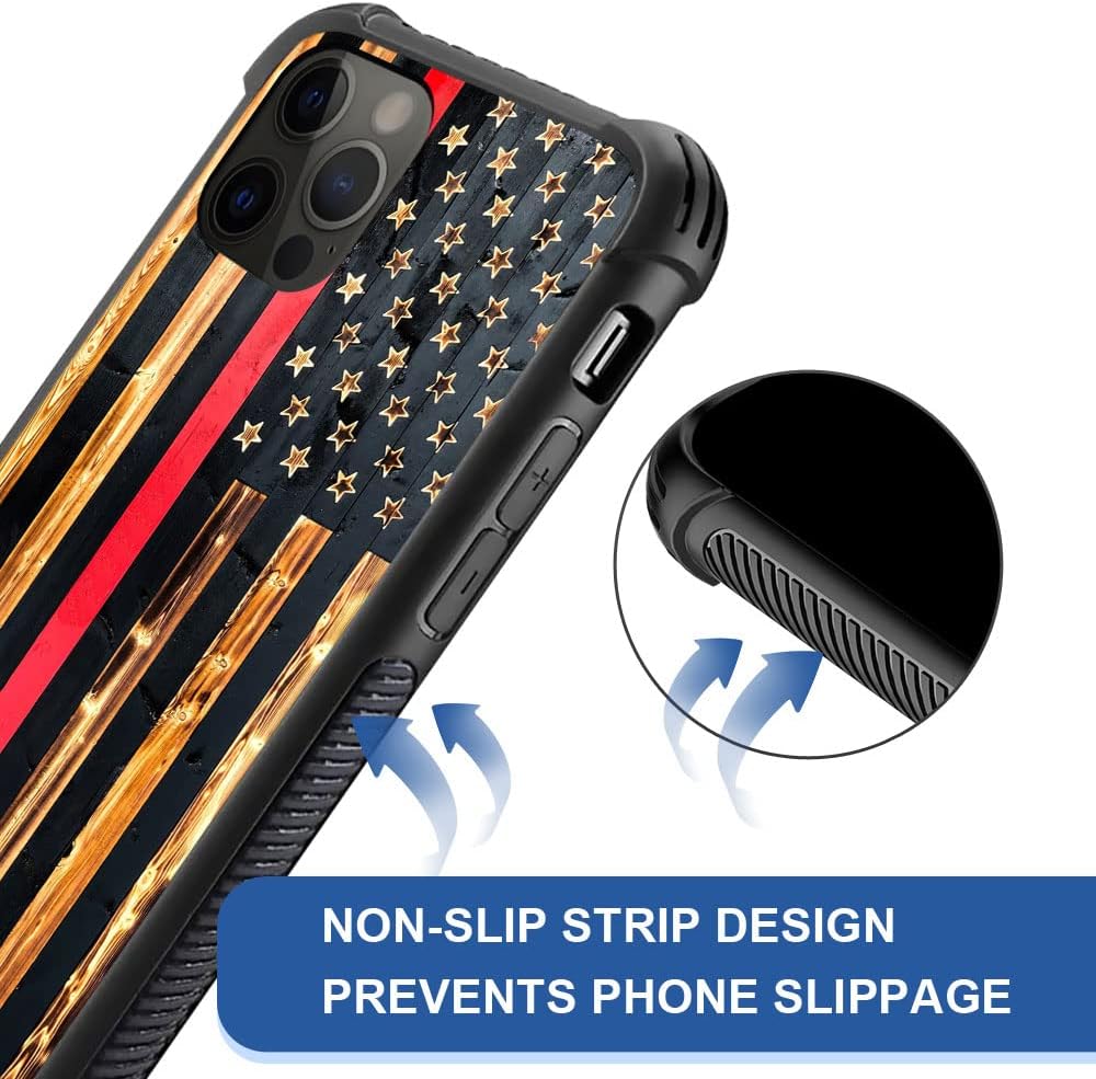 DAIZAG Funda compatible con iPhone 12, diseño de bandera de grano de madera de línea roja para iPhone 12 Pro, fundas para hombre y mujer, protección