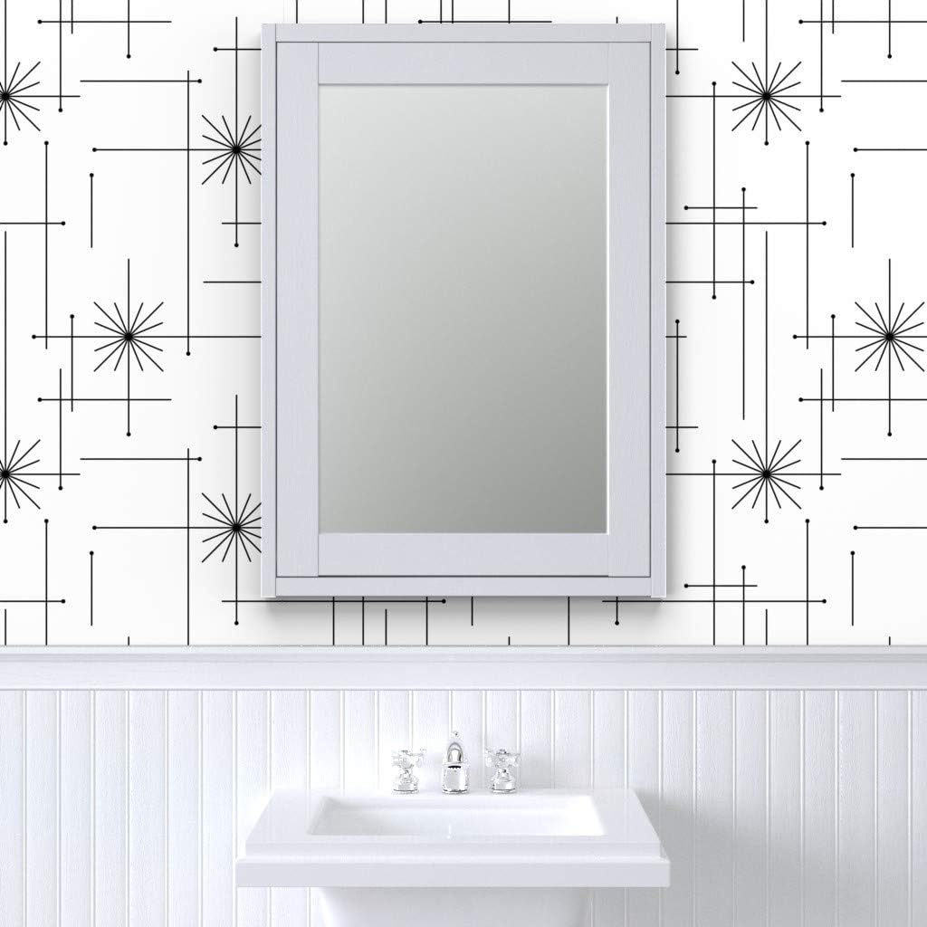 Spoonflower Papel tapiz para despegar y pegar, diseño geométrico de mediados de siglo, moderno, negro, blanco, monocromático, minimalista,