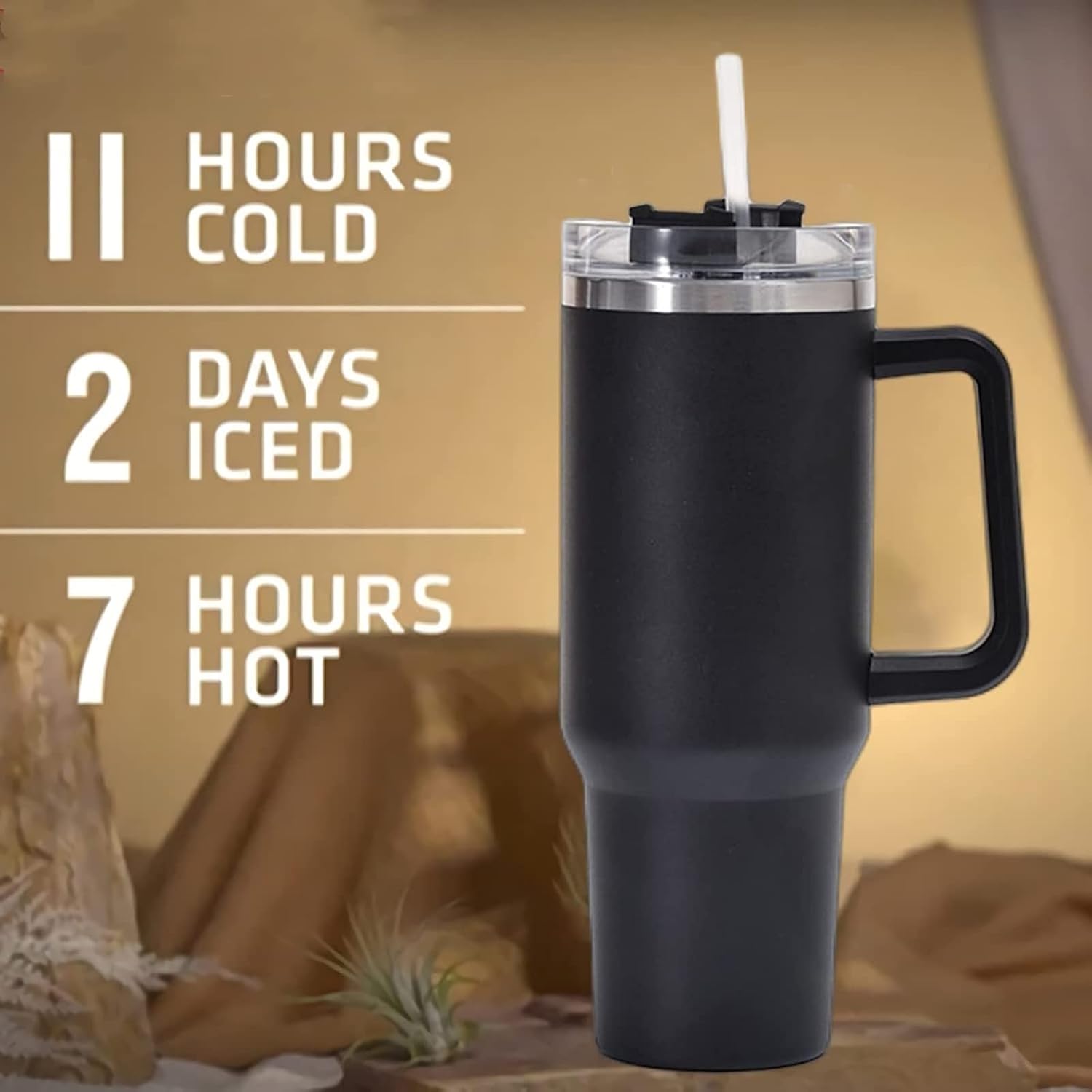 Simply Modern – Botella de agua aislada de 40 onzas con pajilla, vaso de viaje con asa, para mujeres y hombres (negro, 40 onzas)