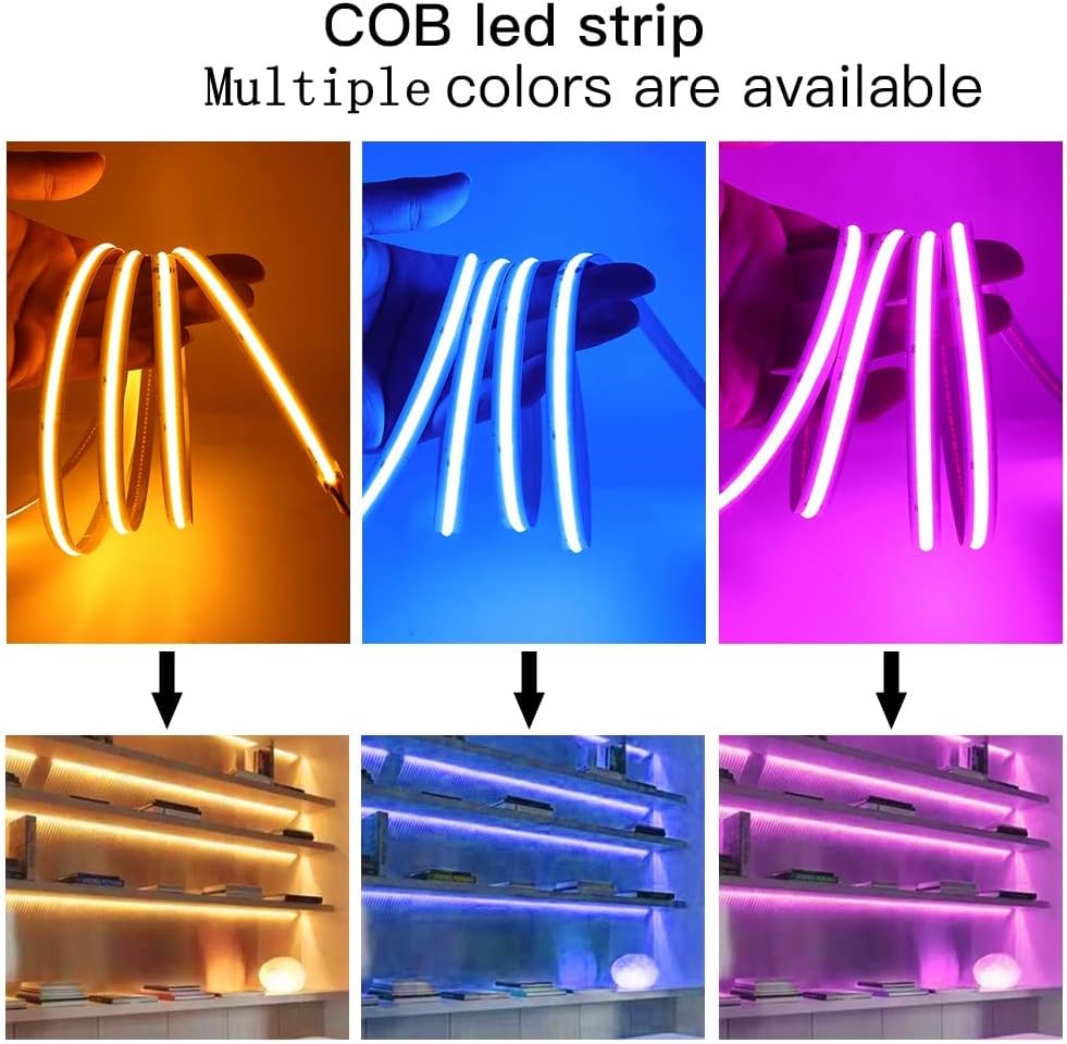 Xunata COB – Tira de luces LED, 6.6 ft6.6 pies, flexible, flexible, flexible, flexible, luces LED COB de 5 V, 320 LEDsm, color rosa, no impermeable,