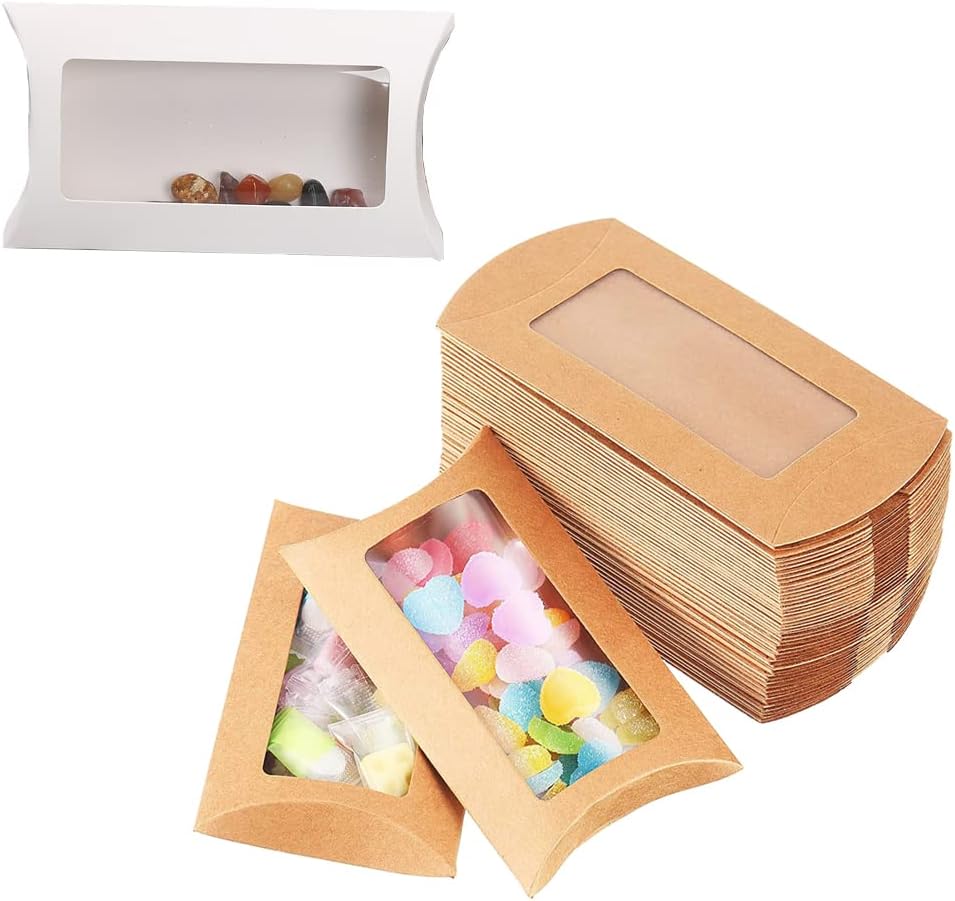 40 mini cajas de embalaje de papel blanco con ventana transparente, caja de embalaje de regalo para panadería, dulces, chocolate, joyas, exhibición,