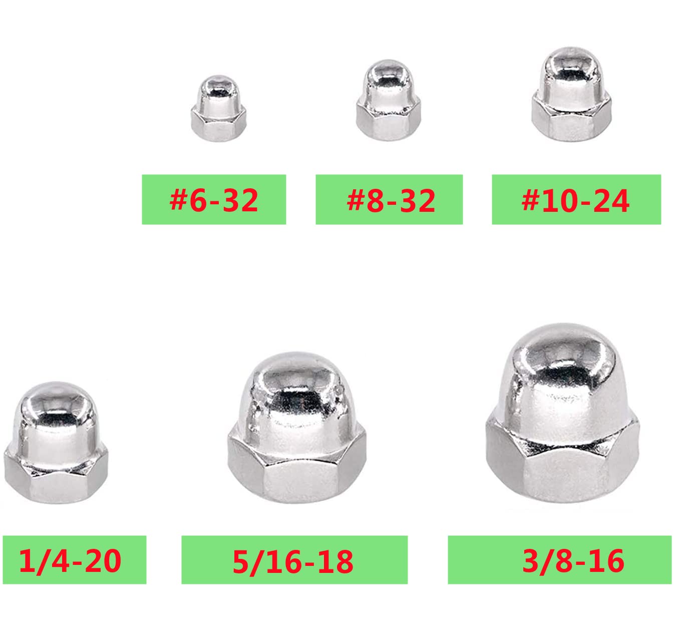 #6-32#8-32#10-24 14-20 516-18 38-16 SAE 304-Acero inoxidable Bellota cabeza cabeza hexagonal tuercas surtidas