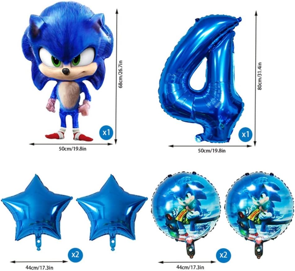 6 globos de erizo azul, suministros de fiesta de cumpleaños de erizo azul, adecuados para fiestas de cumpleaños de niños de 4 años y actividades