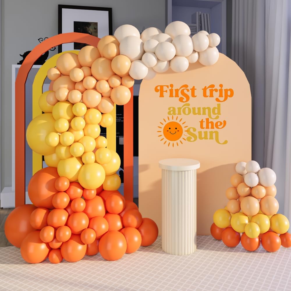 Here Comes the Son – Kit de guirnalda de arco de globos de 134 piezas para fiesta de sol retro, baby shower, primer viaje alrededor del sol,
