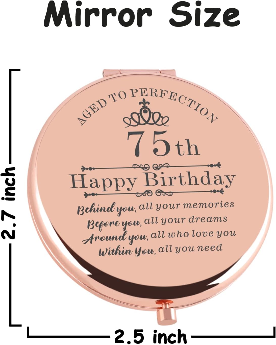 Regalos de cumpleaños 75 para mujeres, espejo de maquillaje compacto de oro rosa, ideas de regalo de cumpleaños 75 para mujeres, regalo de