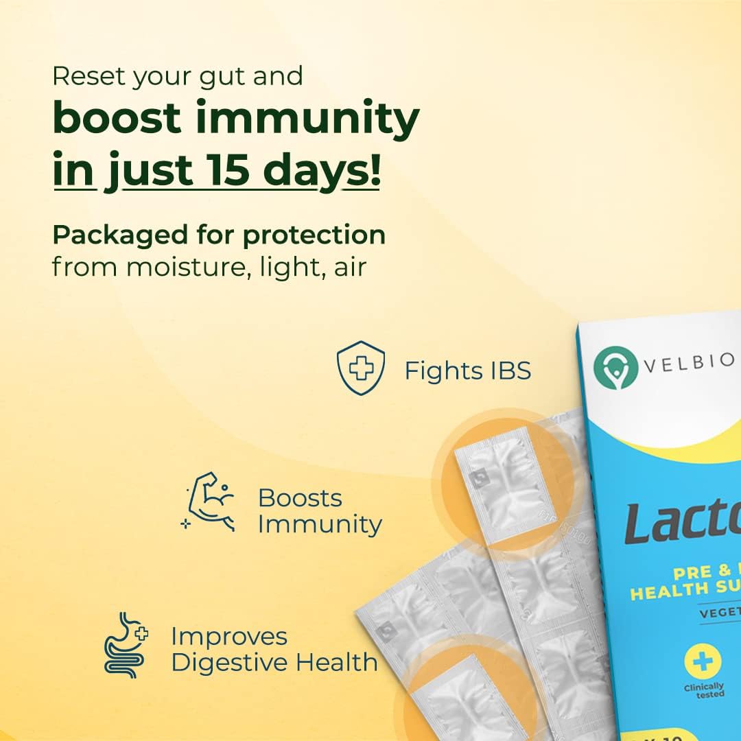 VELBIOM Lactogut Probiotics Suplemento para la inmunidad y la salud digestiva, la salud intestinal multicepa y fórmula preprobiótica específica del