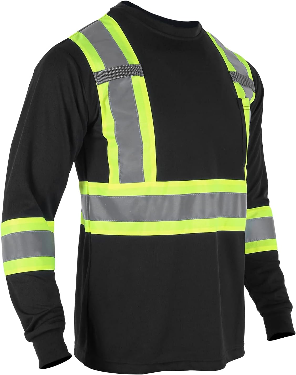 BLKNIGHTS Camisa de seguridad reflectante de alta visibilidad para hombres ANSI Clase 2 Trabajo de construcción Camisa negra de manga larga