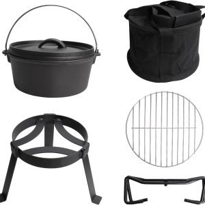 Juego de cocina para exteriores, kit de fogata, equipo de cocina de campamento con trípode de fogata para horno holandés, olla de hierro fundido, Juego de cocina para exteriores, kit de fogata, equipo de cocina de campamento con trípode de fogata para horno holandés, olla de hierro fundido,