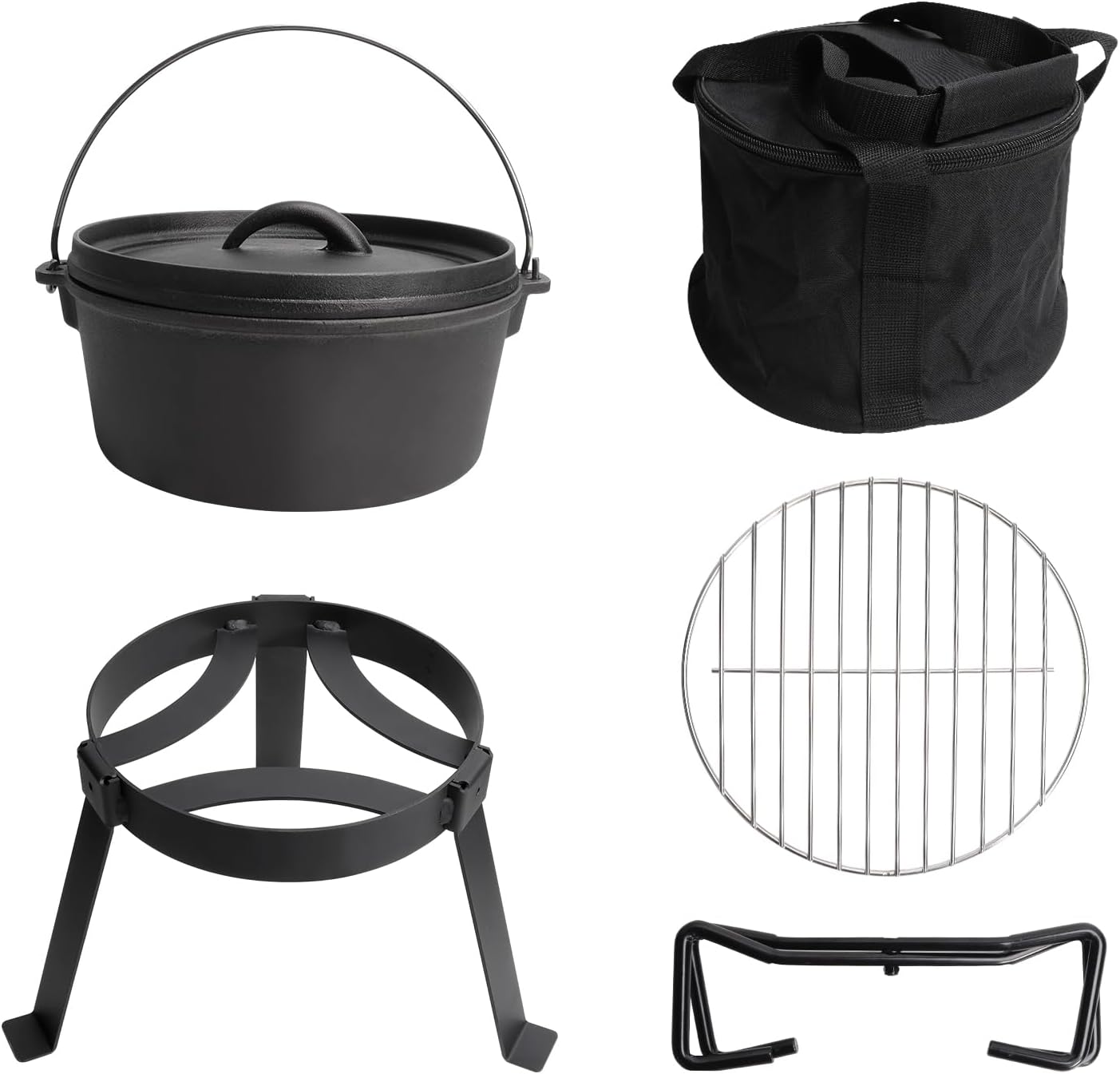 Juego de cocina para exteriores, kit de fogata, equipo de cocina de campamento con trípode de fogata para horno holandés, olla de hierro fundido,
