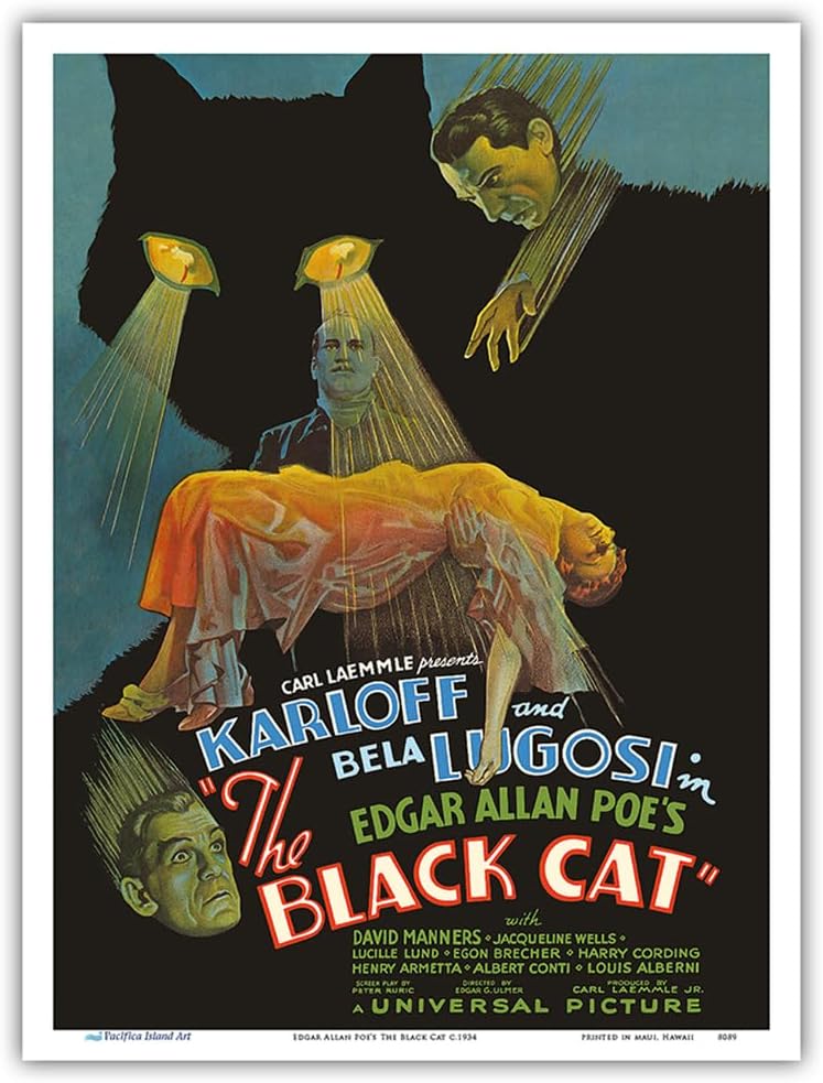 El gato negro de Edgar Allan Poe – Protagonizada por Boris Karloff, Bela Lugosi – Póster de película vintage c.1934 – Impresión artística maestra de