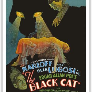 El gato negro de Edgar Allan Poe – Protagonizada por Boris Karloff, Bela Lugosi – Póster de película vintage c.1934 – Impresión artística maestra de El gato negro de Edgar Allan Poe – Protagonizada por Boris Karloff, Bela Lugosi – Póster de película vintage c.1934 – Impresión artística maestra de