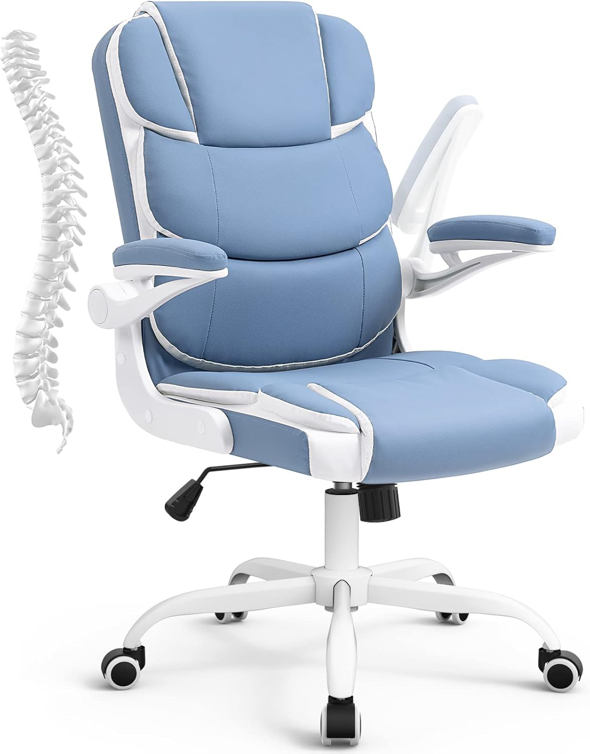 SEATZONE Silla de oficina azul ergonómica de cuero ejecutivo silla de escritorio pequeña linda silla de trabajo rodante para adolescentes y adultos