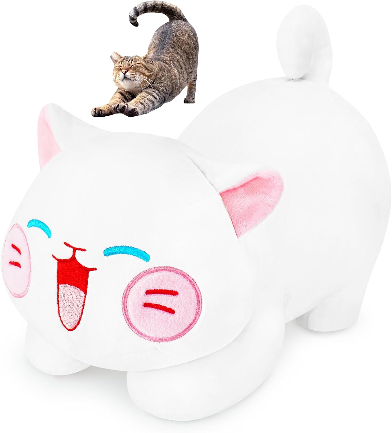 Almohada de felpa de gato, juguete de peluche de gato blanco, almohada suave de felpa kawaii para abrazar, lindo peluche de gato para niños y