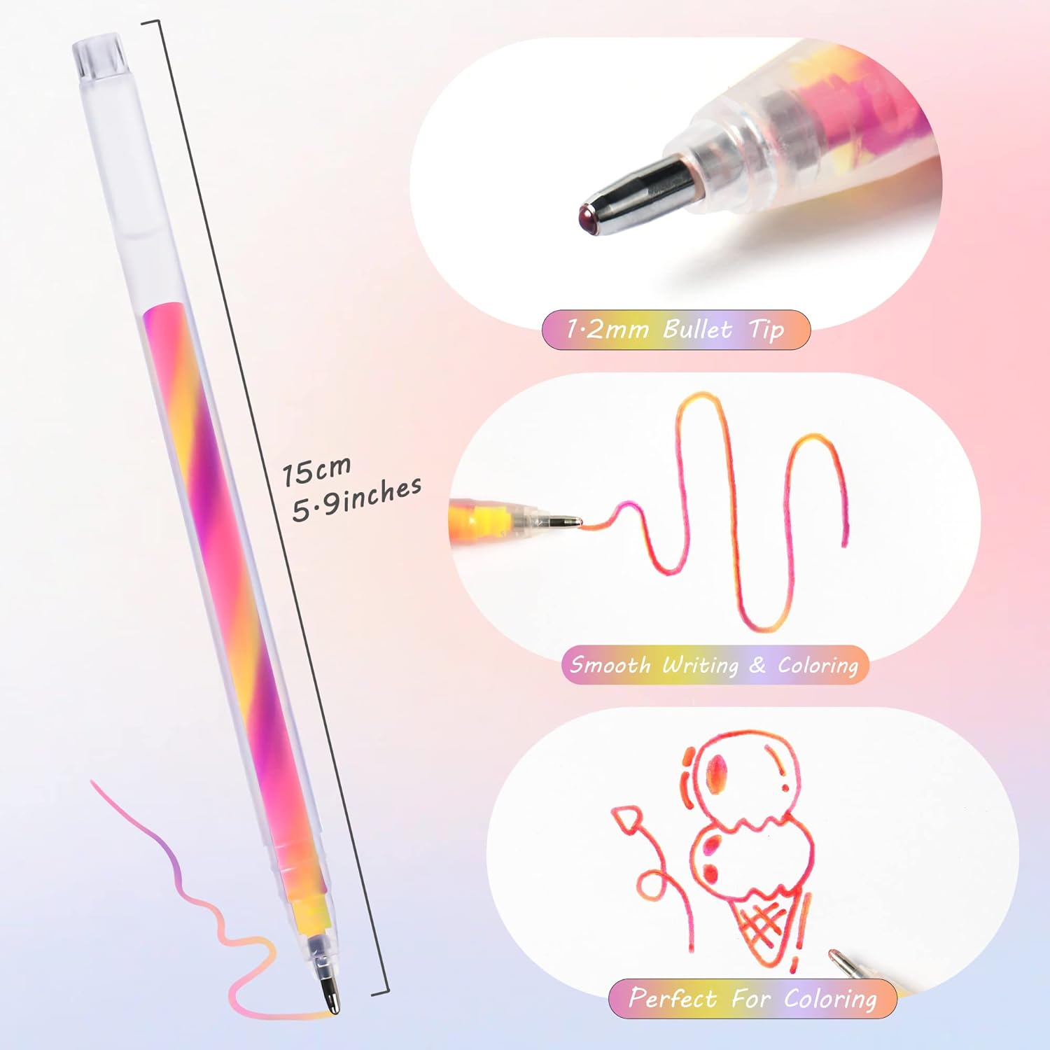 ZSCM – Paquete de 6 bolígrafos de gel de neón mágicos de 3 colores, Kawaii que cambian de color, juego de bolígrafos para colorear para adultos,