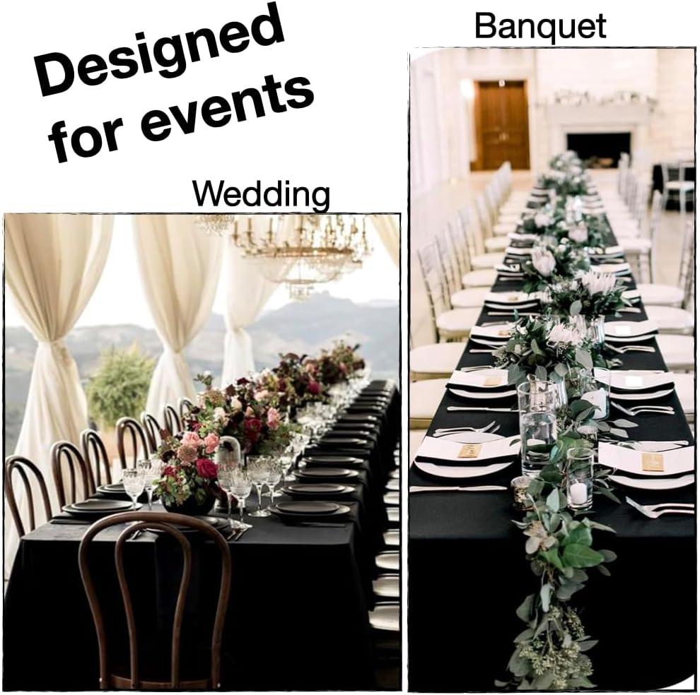 Manteles negros extra grandes. Mesas rectangulares de 8 pies con capacidad para 8 a 10 personas, ideales para eventos como banquetes, bodas y