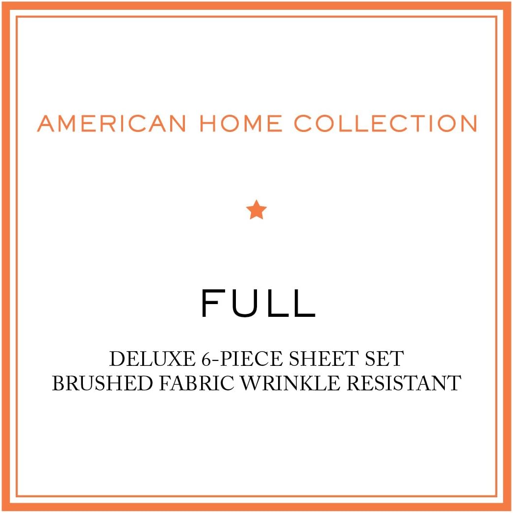 American Home Collection Juego de sábanas y fundas de almohada estampadas de 6 piezas de microfibra cepillada, sin arrugas, 14 pulgadas de