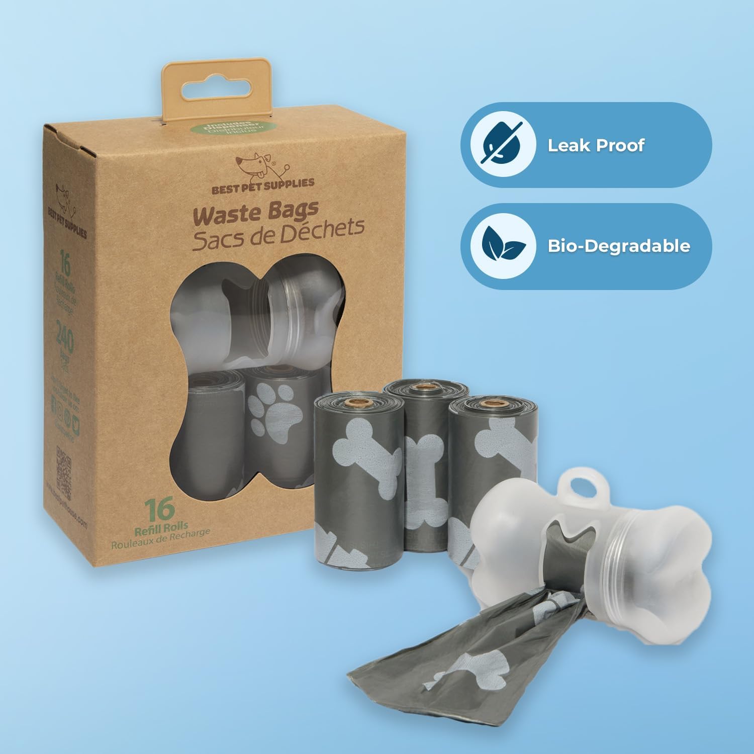 Best Pet Supplies – Bolsas para limpieza de excremento de perro, rollo de repuesto, uso en exteriores, a prueba de fugas y desgarros, plástico