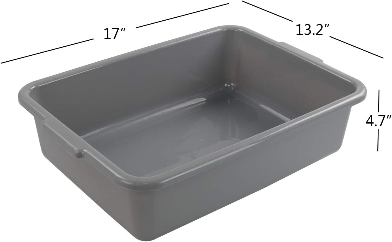 4 paquetes caja de autobús comercial gris de 13 litros, tina de autobús utilitaria plástica