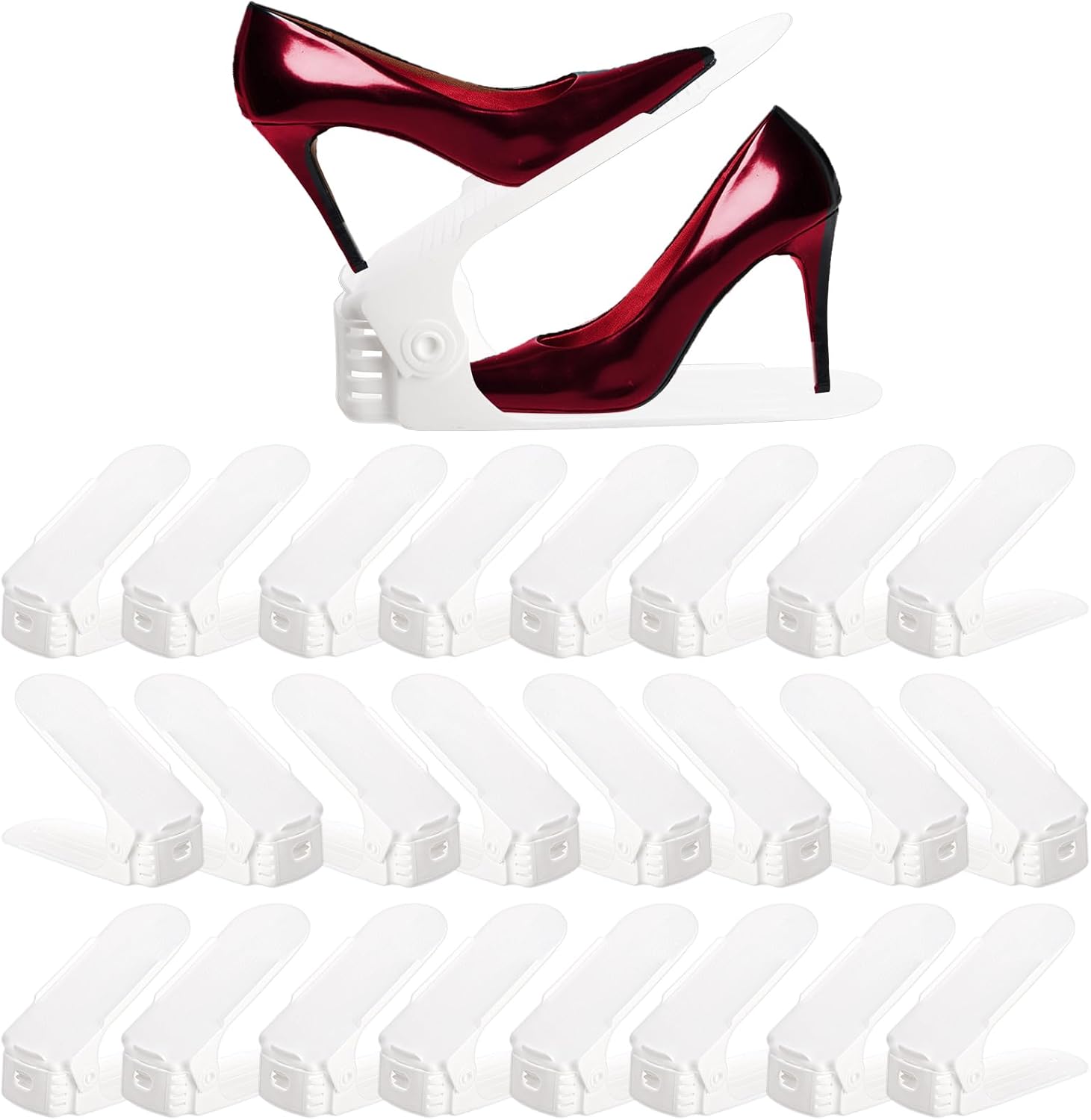 Paquete de 24 ranuras para zapatos, apilador de zapatos ajustable de 4 niveles, soporte para zapatos de doble capa, ahorro de espacio para zapatos