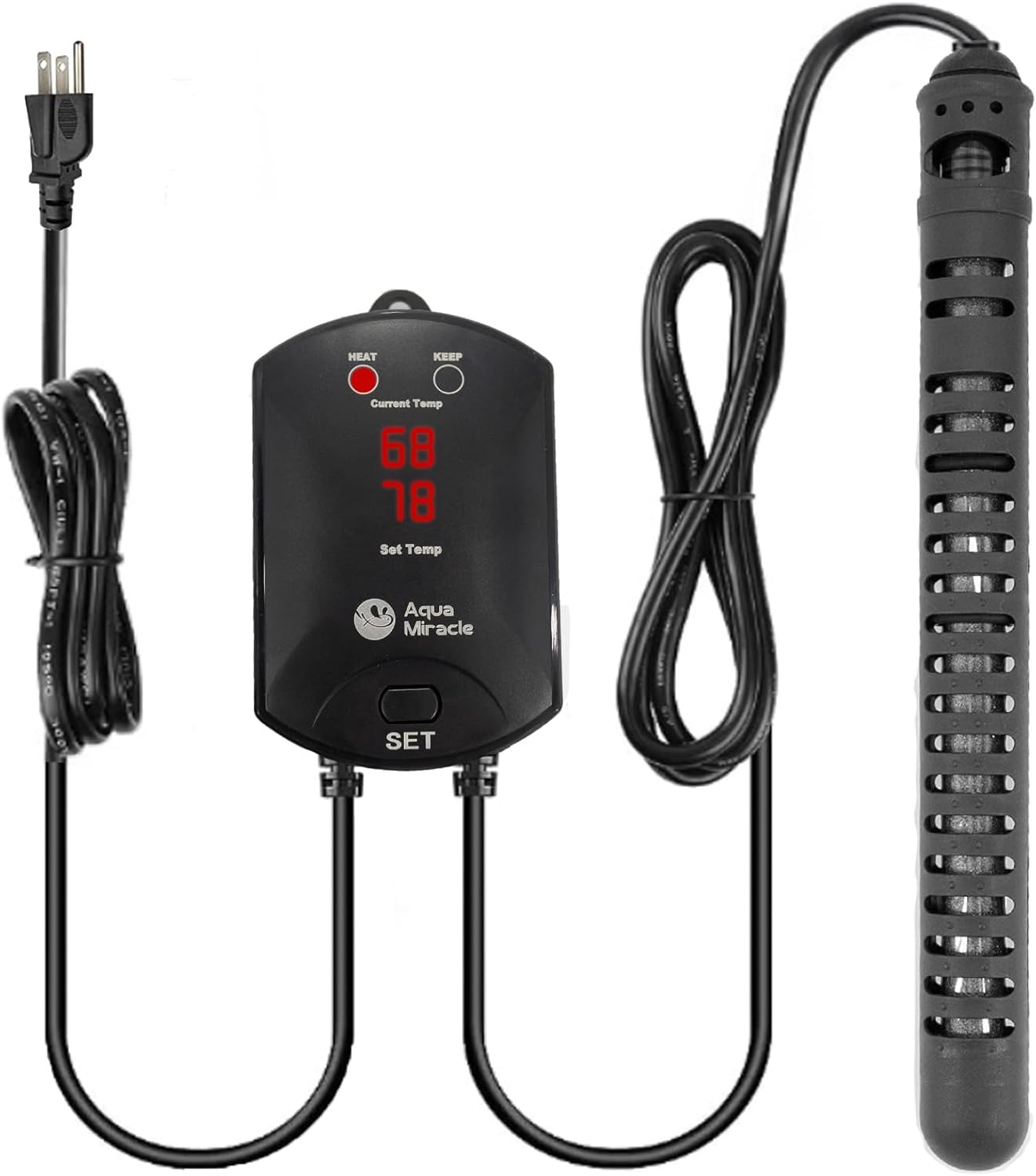 AquaMiracle Calentador de acuario Calentador de pecera de 500 W con protección de funcionamiento en secosobrecalentamiento y función de memoria,