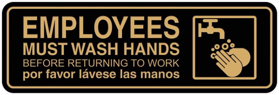 Standard Employees Must Wash Hands – Letrero para puertapared, color negro y dorado, pequeño