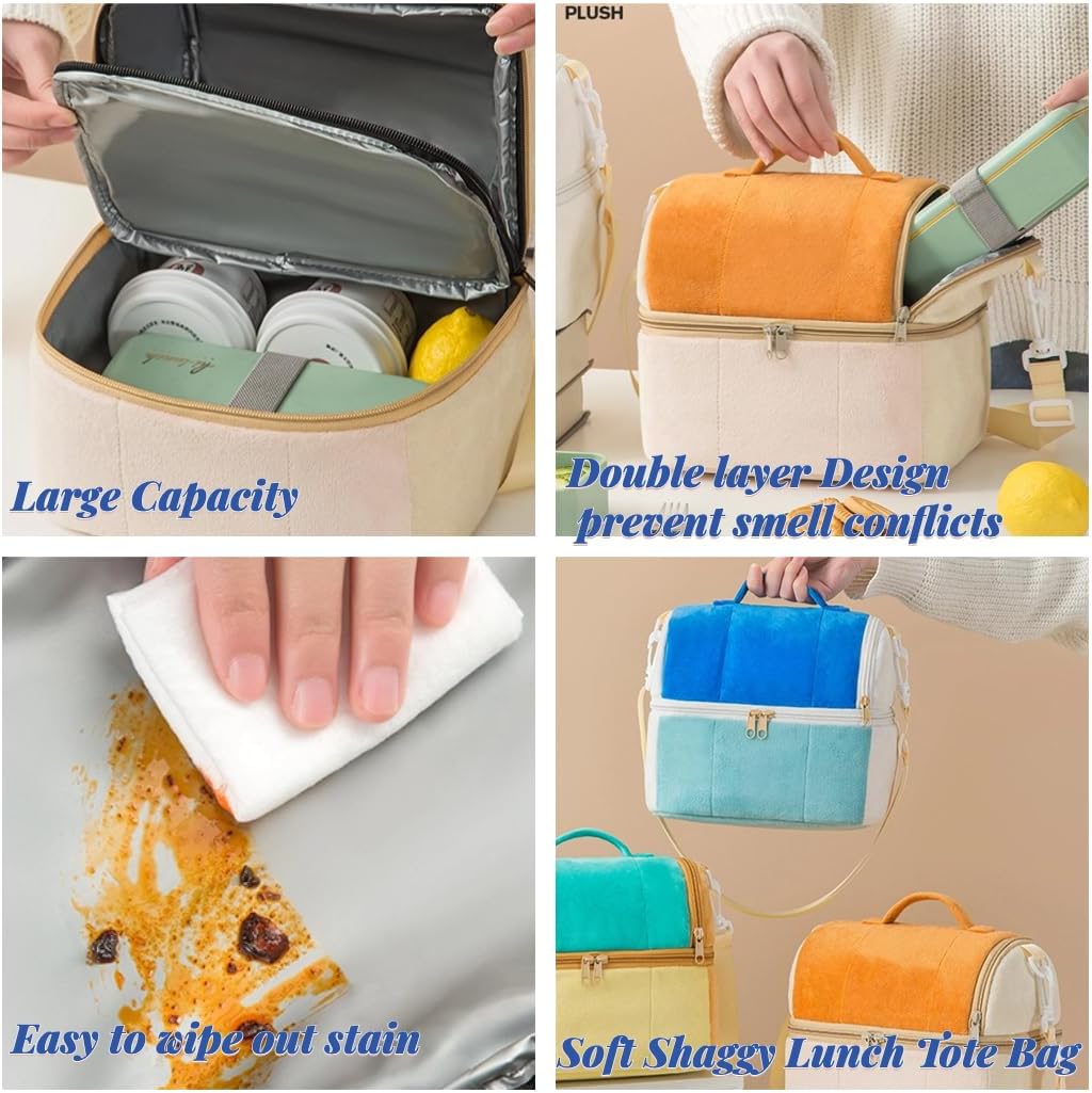 Bolsa de almuerzo para mujer, bolsa de almuerzo aislada con lonchera de doble cubierta con correa ajustable para el hombro, a prueba de fugas,