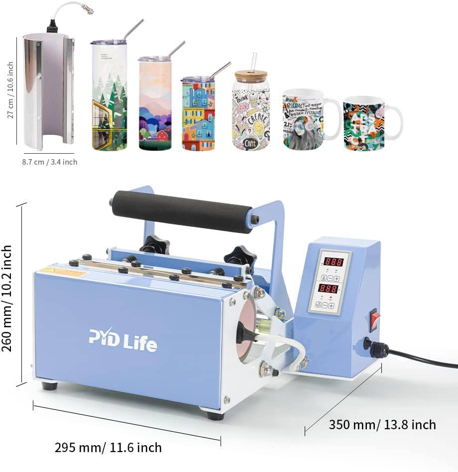PYD Life Máquina de prensa térmica de vasos de 110 V, máquina de prensa de tazas azul claro para 30 onzas, 20 onzas, 16 onzas, 12 onzas, sublimación