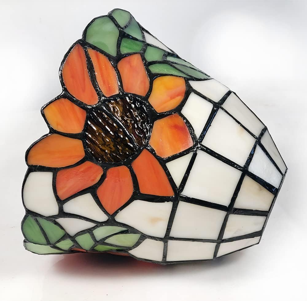 HUIMEIJU Pantalla de cristal de Tiffany, pantalla de girasol de vidrieras (color naranja) (1PCS)