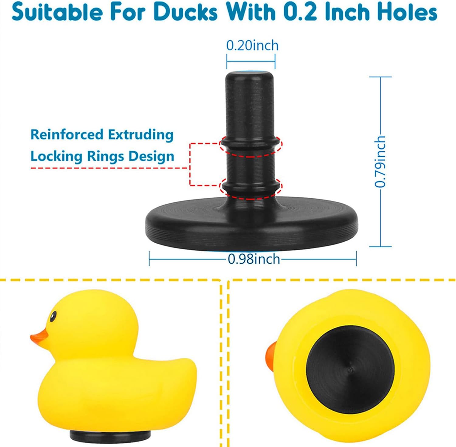 40 tapones de pato, soporte de pato de goma, soporte de pato de montaje fijo para patos, soporte para pato para Jeep Dash y pantalla fija, negro,