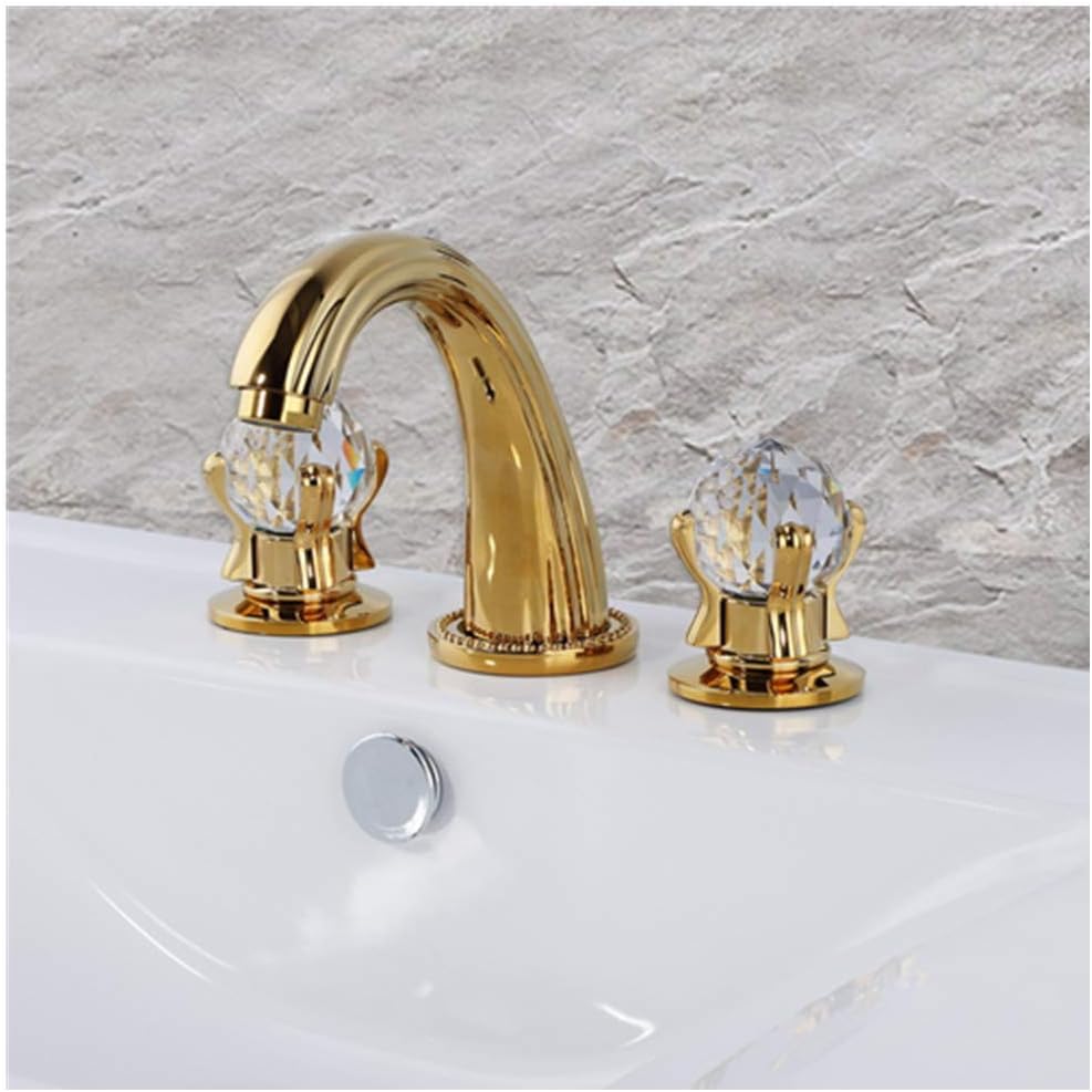Grifo del fregadero del cuarto de baño 3 agujeros montado generalizado latón baño grifo cristal manija mezclador oro Ti-PVD (oro)