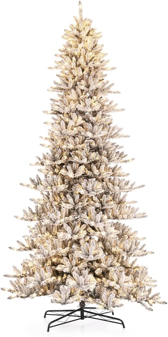 Glitzhome Árbol de Navidad de abeto artificial preiluminado de 11 pies con 950 luces, árbol de Navidad grande con luces blancas cálidas para
