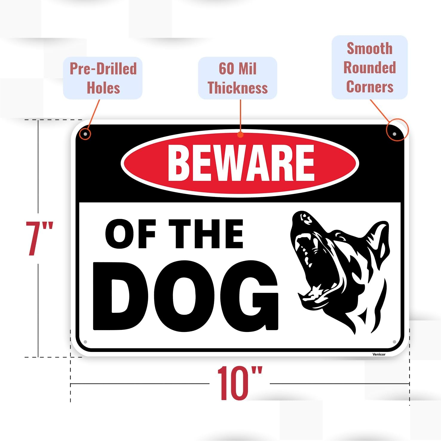 2 letreros de aluminio con texto en inglés “Beware of Dog” de 10 x 7 pulgadas, para puerta de valla al aire libre