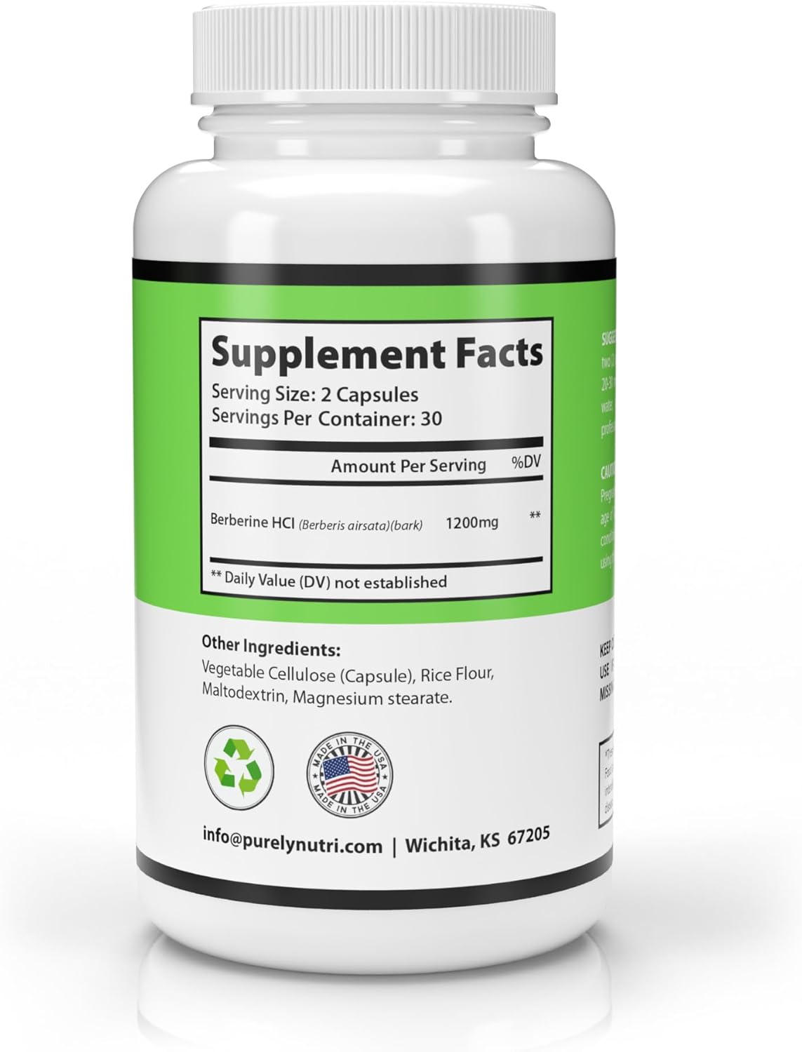Suplemento prémium de berberina HCl  1200 mg por porción  Cápsulas de berberina vegana  Suplemento metabólico, de salud cardíaca y de apoyo