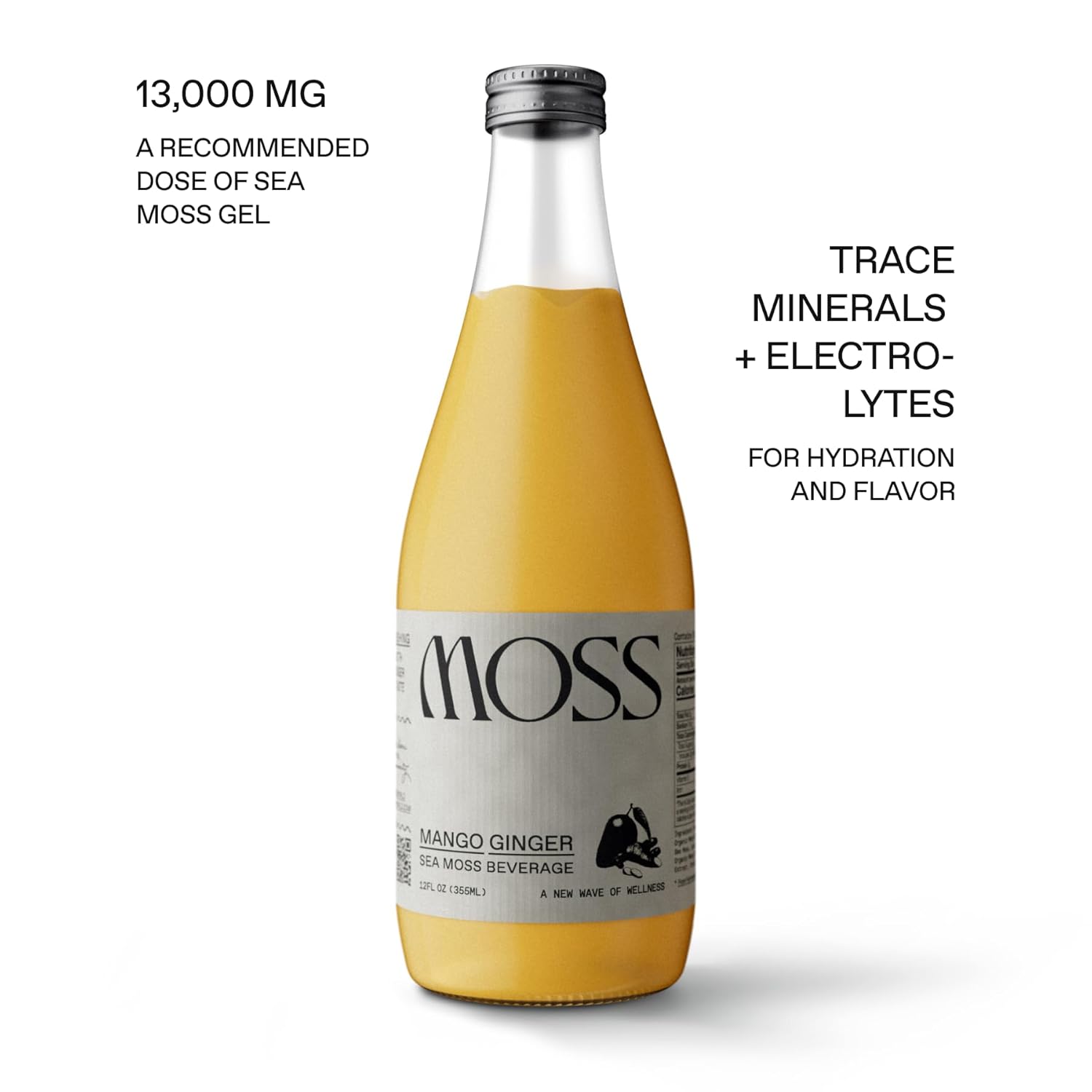 MOSS – Agua de musgo marino – 13,000 mg de musgo marino en una bebida funcional con agua de ósmosis inversa, minerales traza y electrolitos – Mango