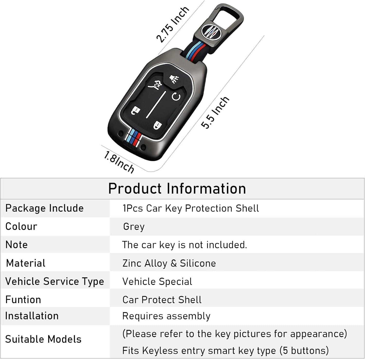 Moonlinks Funda de aleación de zinc para llavero de 5 botones compatible con Chevy SilveradoGMC Sierra 1500 2500HD 3500HD 2019-2022, funda de