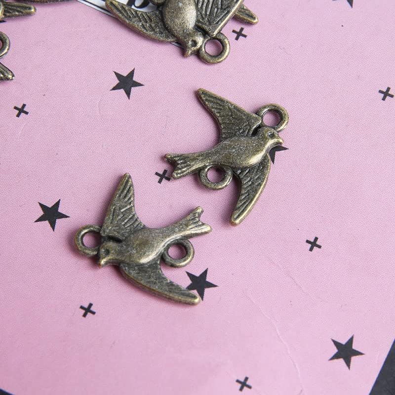 Opexicos 100 piezas de plata antigua golondrina pájaro encanto conector pulsera collar fabricación de joyas hecho a mano DIY