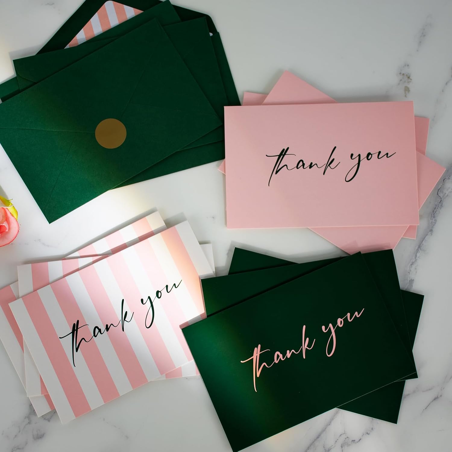 AZAZA Tarjetas de agradecimiento con sobres de diseño a rayas, paquete de 24 tarjetas de agradecimiento a granel de 4 x 6 pulgadas, tarjetas de
