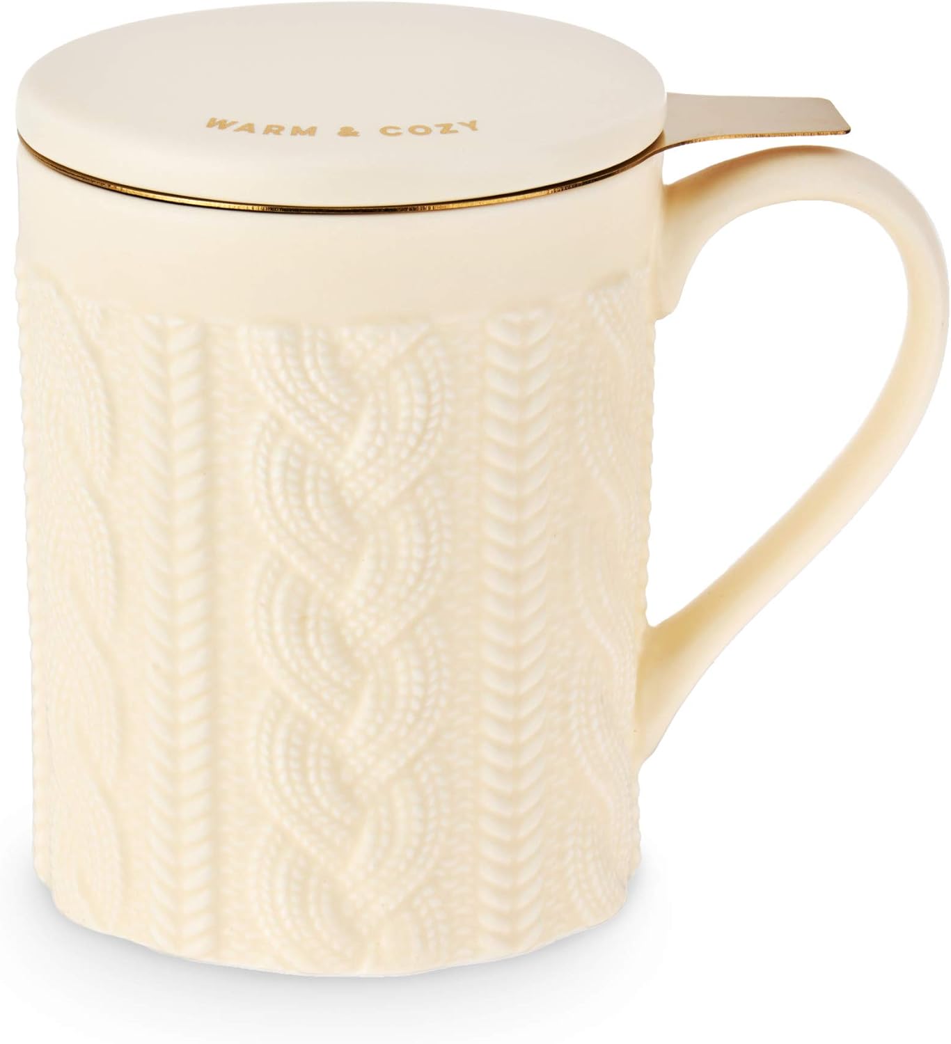 Pinky Up Annette – Taza de té de cerámica e infusor de té de hojas sueltas, accesorios de té de hojas de Loos, taza de té, diseño de punto, 12 onzas