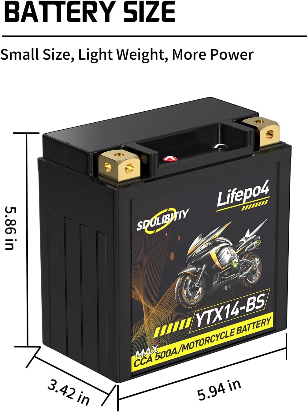 Batería de litio Powersports batería LiFePO4 Batería de arranque del motor (SD-YTX14-BS-nuevo) Compatible con ATV, UTV, Jet Ski, Quad, cortacésped,