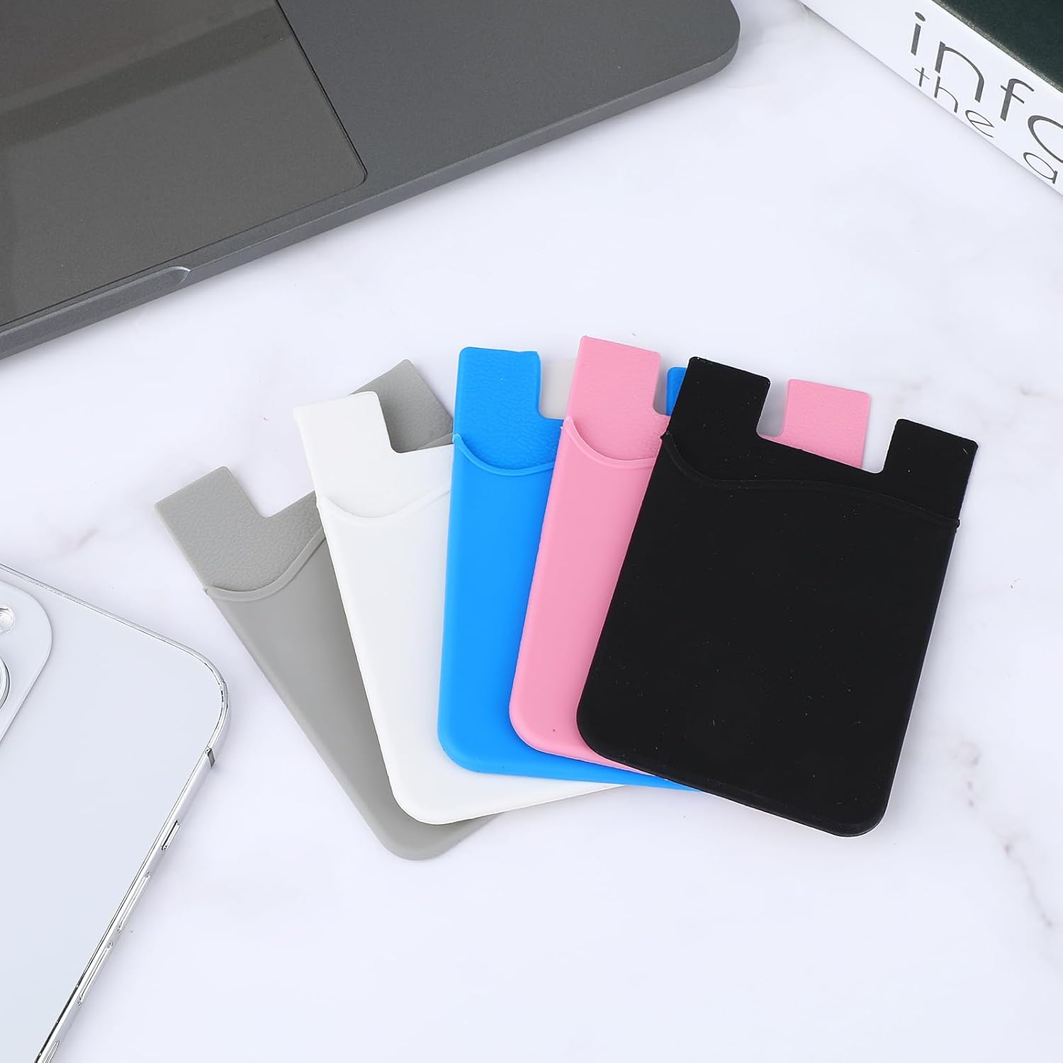 Paquete de 5 carteras para teléfono, tarjetero de silicona para la parte posterior del teléfono, fundas para tarjetas de crédito, bolsillo para