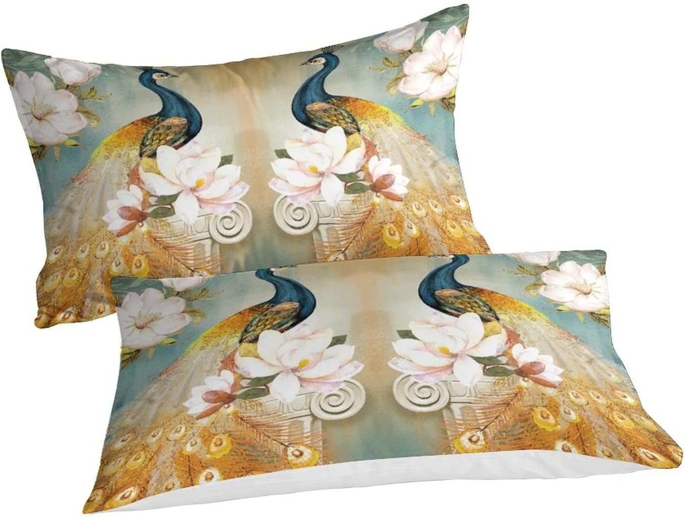 Funda de edredón dorada con estampado de pavo real de jardín, diseño de doble cara, azul pavo real, ropa de cama de tres piezas con cremallera