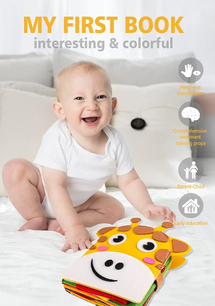 Libro silencioso de fieltro para niños, libro de tela 3D de jirafa para niños y niñas de 3 años, actividad sensorial, habilidades motoras finas,