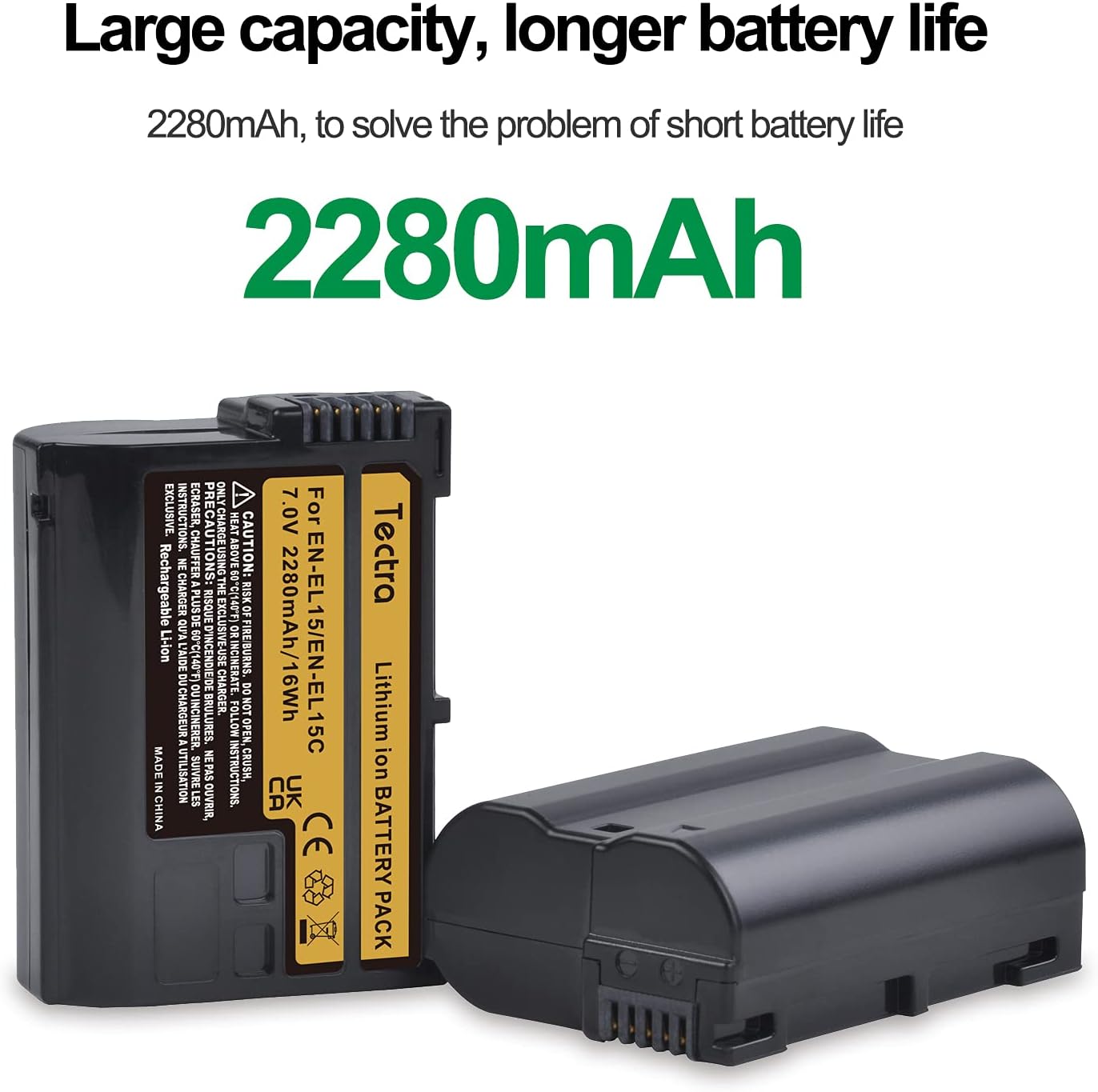 Paquete de 2 baterías EN-EL15C + cargador dual LED para Nikon Z6, Z6 II, Z7, Z7II, D780, D850, D7500, D500, D600, D610, D750, D800, D800E, D810,