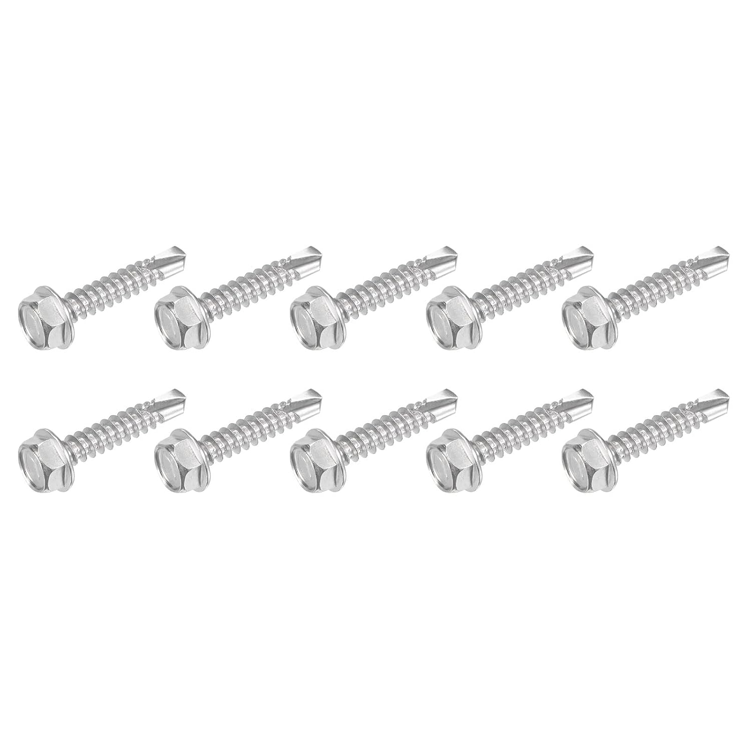 Tornillos autoperforantes para arandelas hexagonales (#10 x 1 pulgadas), 50 piezas, tornillo de rosca de acero inoxidable 410, para construcción y