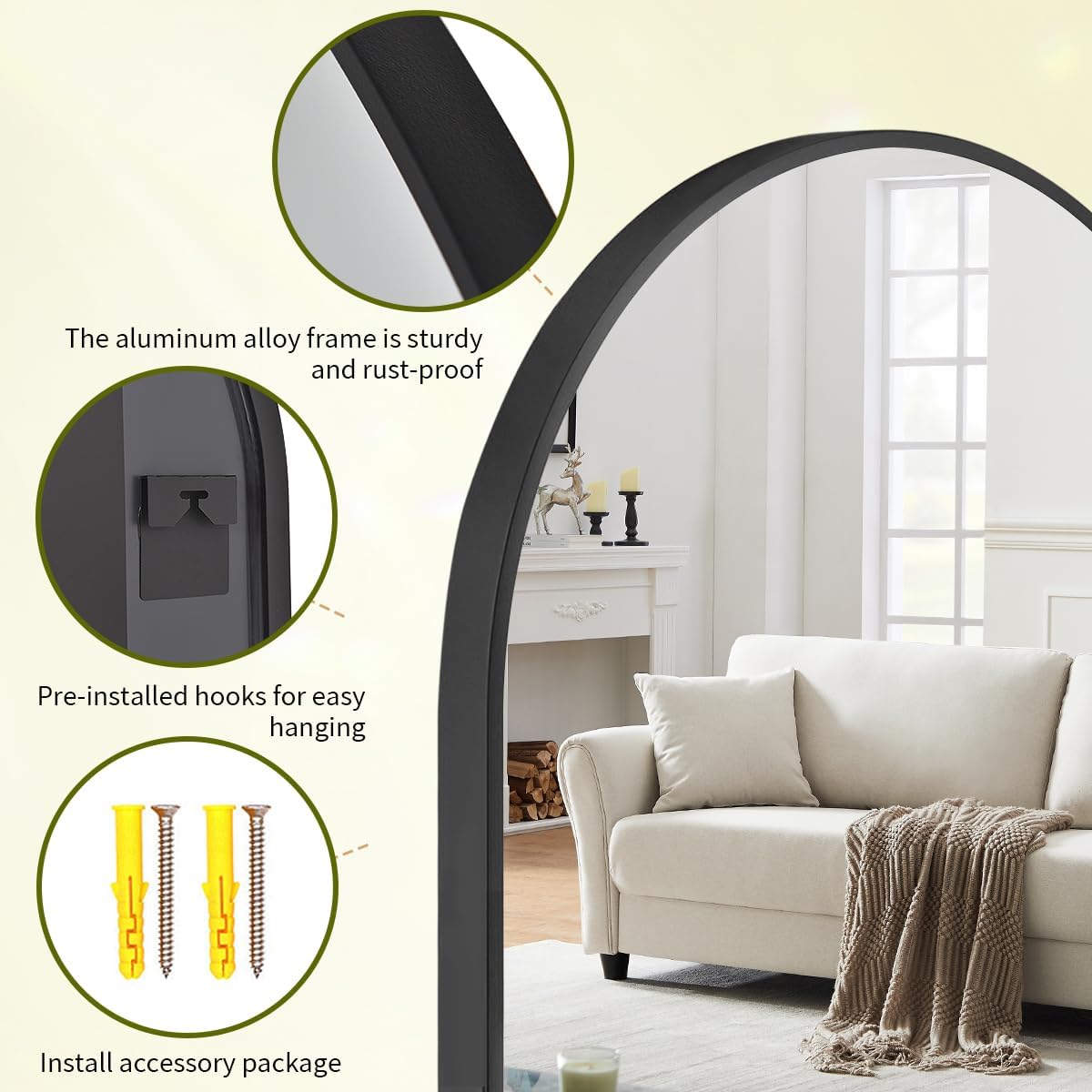 BEAUTYPEAK Espejo de pared de 32 x 34 pulgadas, espejo de pared negro con marco de metal para dormitorio, entrada, sala de estar