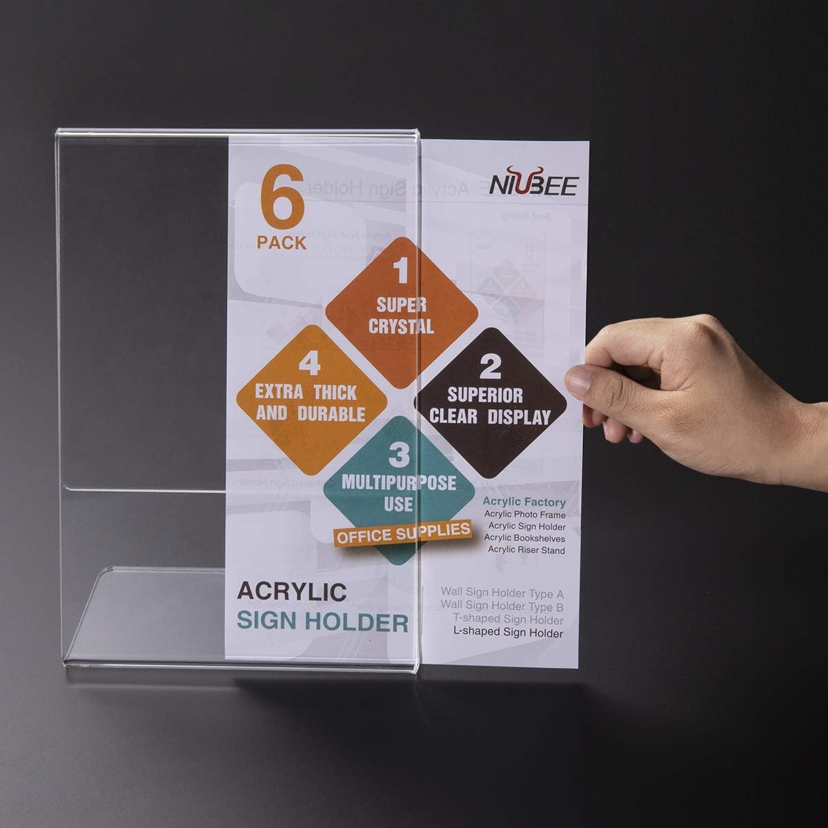 Paquete de 24 soportes acrílicos para letreros de 8.5 x 11 pulgadas, parte trasera inclinada, soporte de plástico transparente para mesa, para