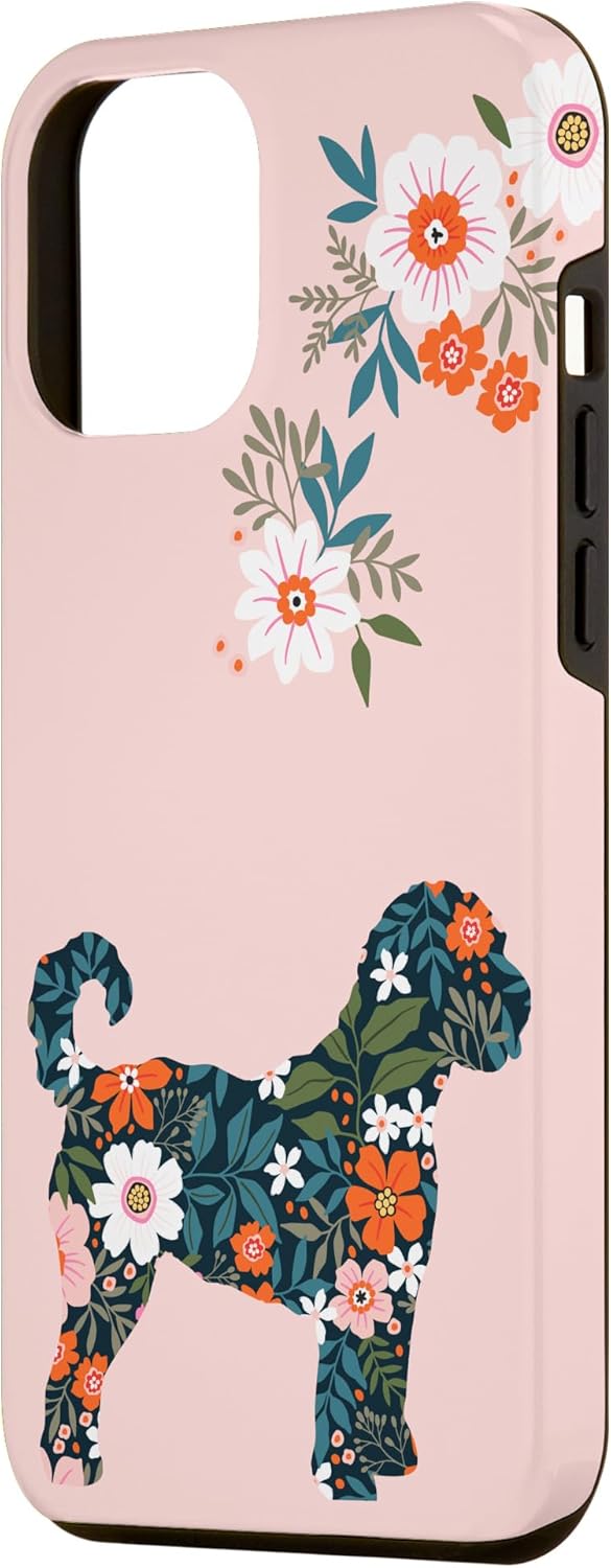 Silueta de perro floral para iPhone 12 Pro Max para Labradoodle o Gooldendoodle Mom Case